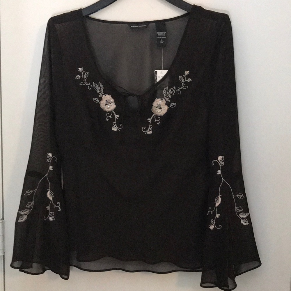 New York & Co Embroidered Blouse with side zipper